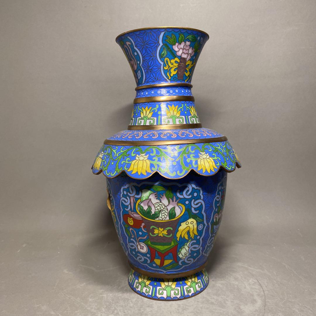 中国古美術 景徳鎮古玩 七宝焼 古七宝 花瓶 花器 金縁 中国古美術 景徳鎮古玩 七宝焼 古七宝 花瓶 花器 金縁 はか