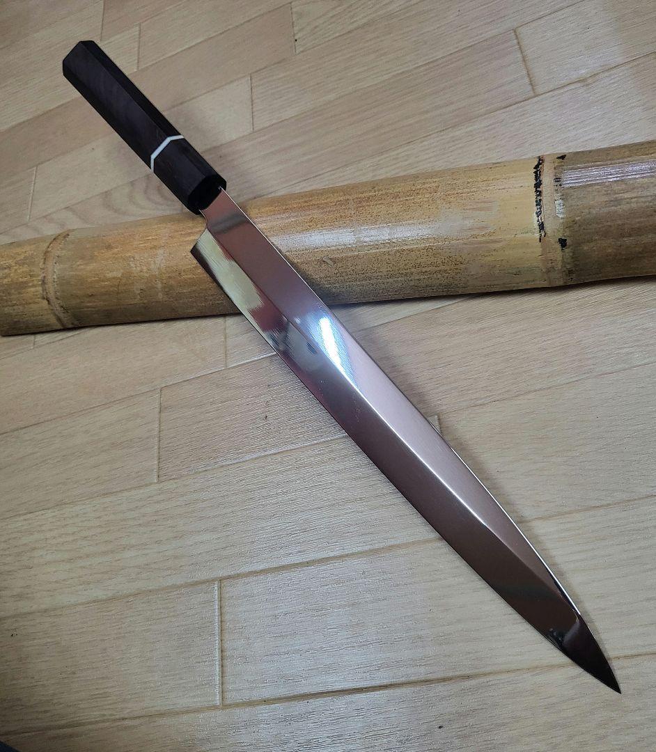 270mm柳刃包丁 鏡面 黒檀紫檀八角柄 刺身包丁 【全鋼】 郷右馬允義弘 水焼本焼 柳刃270mm 鏡面波浮かし仕様 黒檀八角