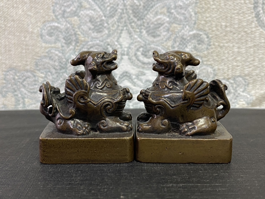 珍品旧蔵* 清代 赤銅 貔貅 印鑑 銅器 時代物 擺件 置物 賞物 唐