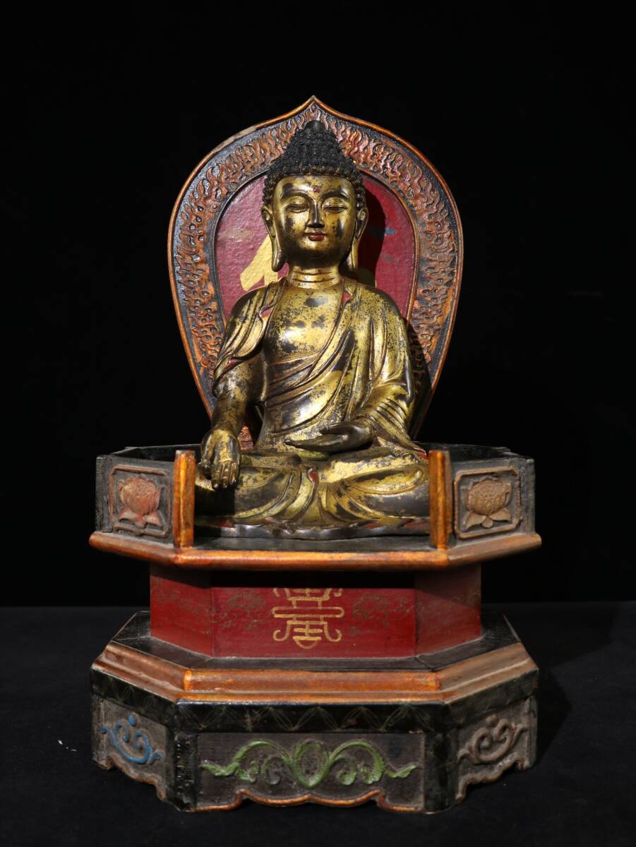 釈迦品 珍品旧蔵* 清代 老漆器描絵 仏壇 純銅 釈迦牟尼仏 仏像 極細工