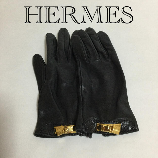 美品 HERMES ミンク ケリー ラムスキン 黒 グローブ 手袋 エルメス エルメス ケリーグローブ6 ラムスキン ブラック/ゴールド金具