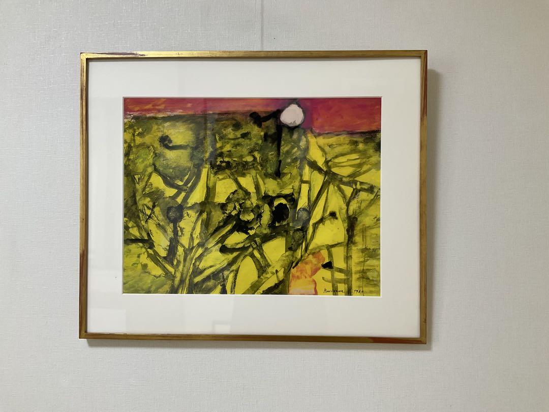 野見山暁治　アクリル・ガッシュ抽象画　黄色い風景　美術館級名作　全集に情報掲載 野見山暁治 アクリル・ガッシュ抽象画 黄色い風景 美術館級名作