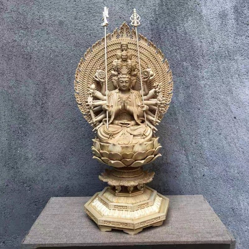 木彫仏像 千手観音 千手観世音菩薩 仏像 木彫 ヒノキ Amazon｜千手観音 仏像 観音像 木彫 檜 細工木彫 風水 開運 工芸