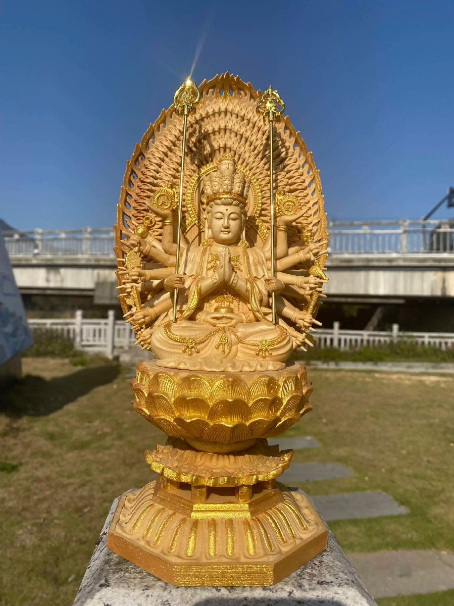 【修縁堂】総檜 彫刻 チベット密教 観音菩薩 置物 木彫仏像 彫刻工芸品 修縁堂】木彫り 仏像 観音菩薩座像 彫刻 一刀彫 天然木檜材 仏師