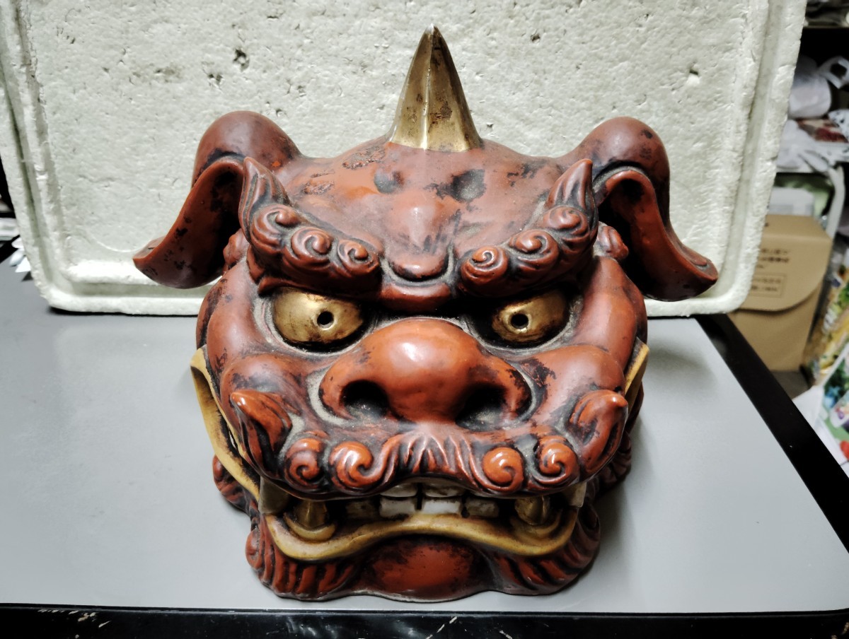 置物 九谷焼 魔除け 獅子頭 獅子 狛犬 古い ちょっと約30センチ
