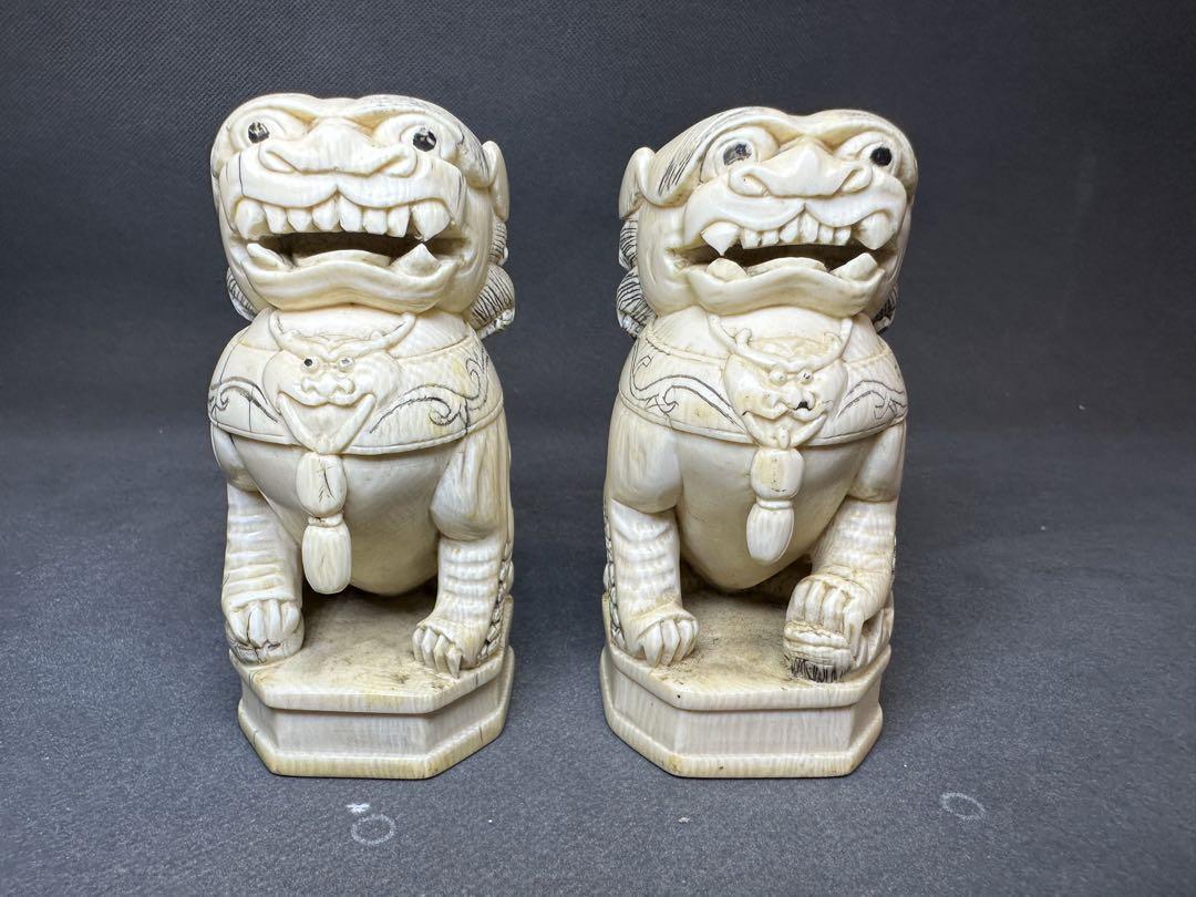 唐物　古美術品　 ライオン　マンモス牙彫　 置物　細密細工　骨董　アンティーク 唐物古美術品 ライオンマンモス牙彫 置物細密細工骨董アンティーク
