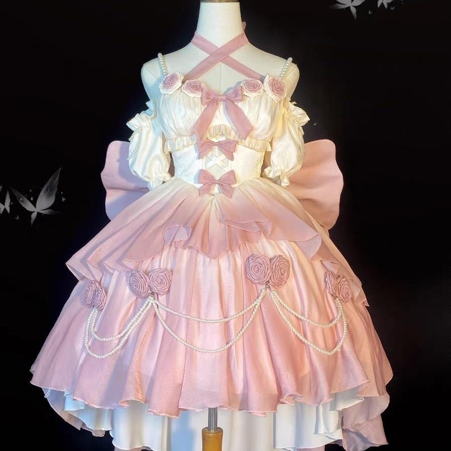 【おもみん】ロリータピンク ゴスロリ ドレス M ゴスロリ・ロリータドレス ピンク LT 05-1（桃色｜ピンク系の