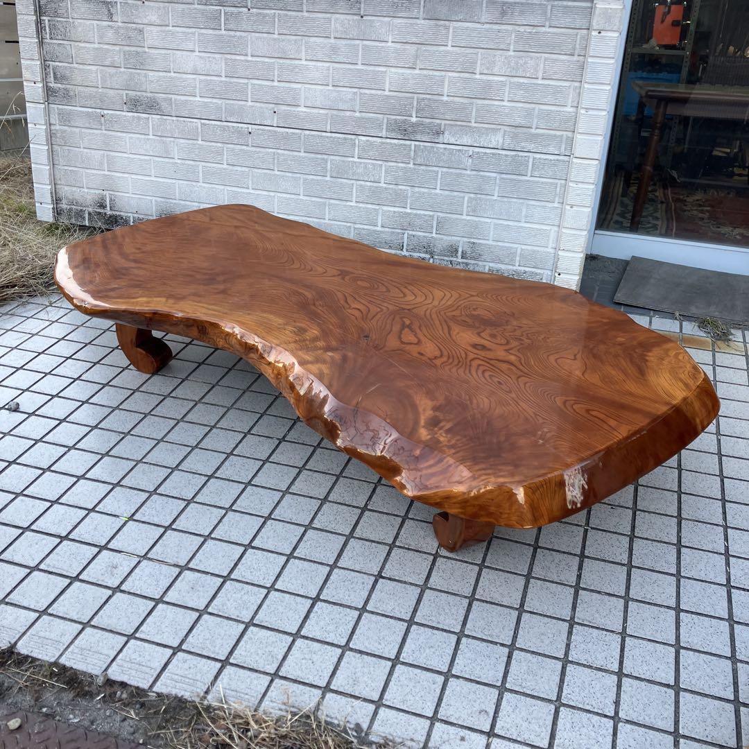 圧倒的存在感!銘木 欅材 一枚板 大型座卓 センターテーブル 古家具 昭和レトロ 圧倒的存在感!銘木 欅材 一枚板 大型座卓 センターテーブル 古