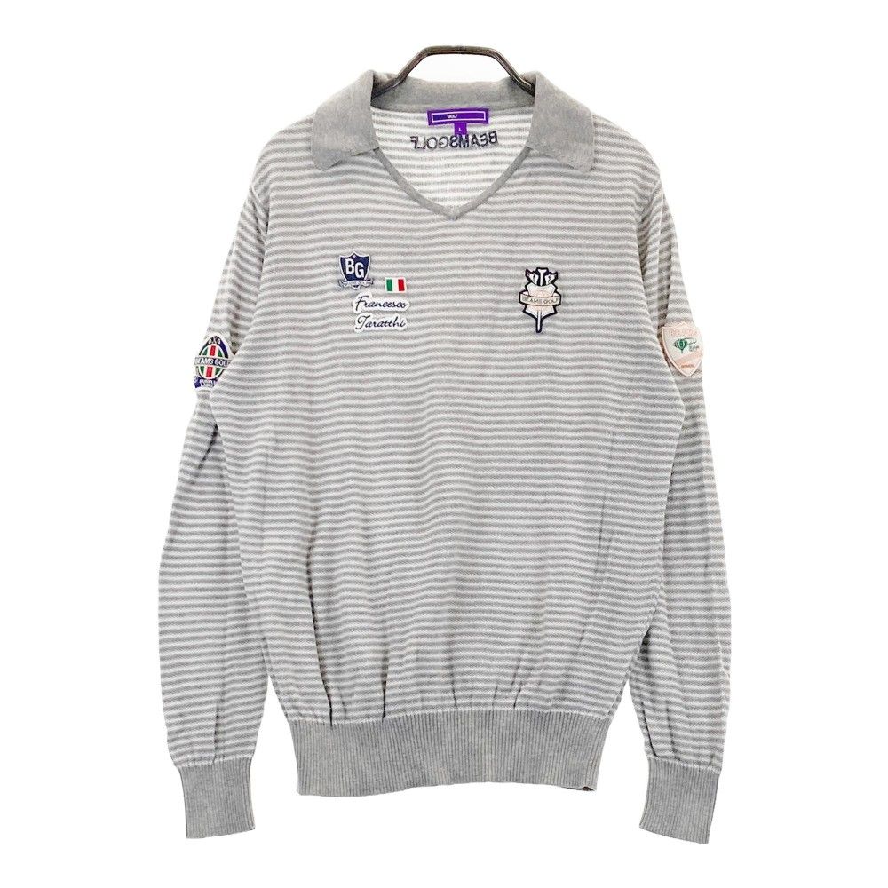 ビームスゴルフ、春物ニット(グレー) XL サイズ:L BEAMS GOLF ビームスゴルフ 襟付 コットン混 ニット