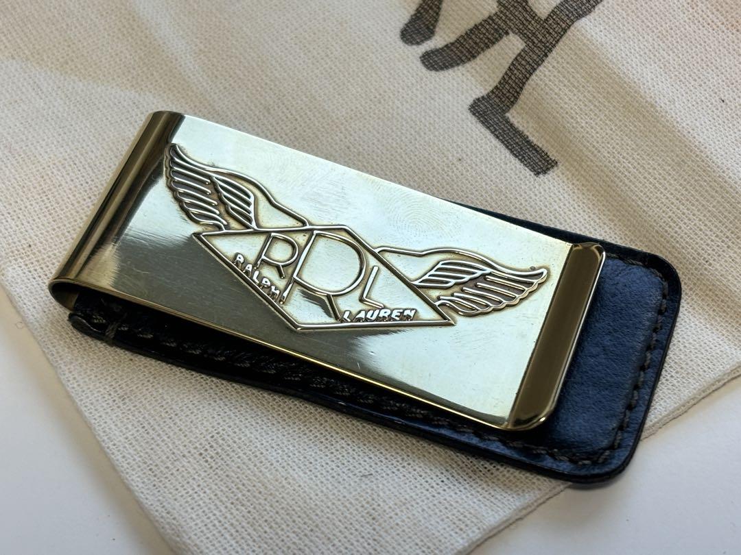 RRL/ダブルアールエル/ゴールド/レザー/財布/マネークリップ/ラルフローレン RRL（ダブル アール エル）の「ブラスレザー マネークリップ