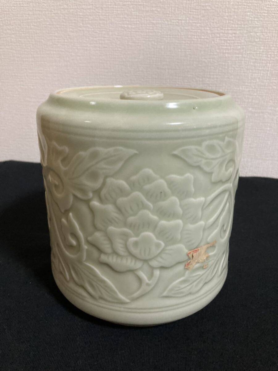 青磁 水指 建水 茶道具 古美術品（茶道具 青磁 皆具（M146
