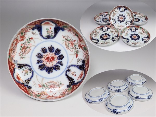 古伊万里　色絵　蝶に牡丹の図　りん茶碗　E883ASA-fbrp ☆華心☆ ALb-C021 古伊万里 色絵 牡丹に蝶の図 4寸皿半 5客