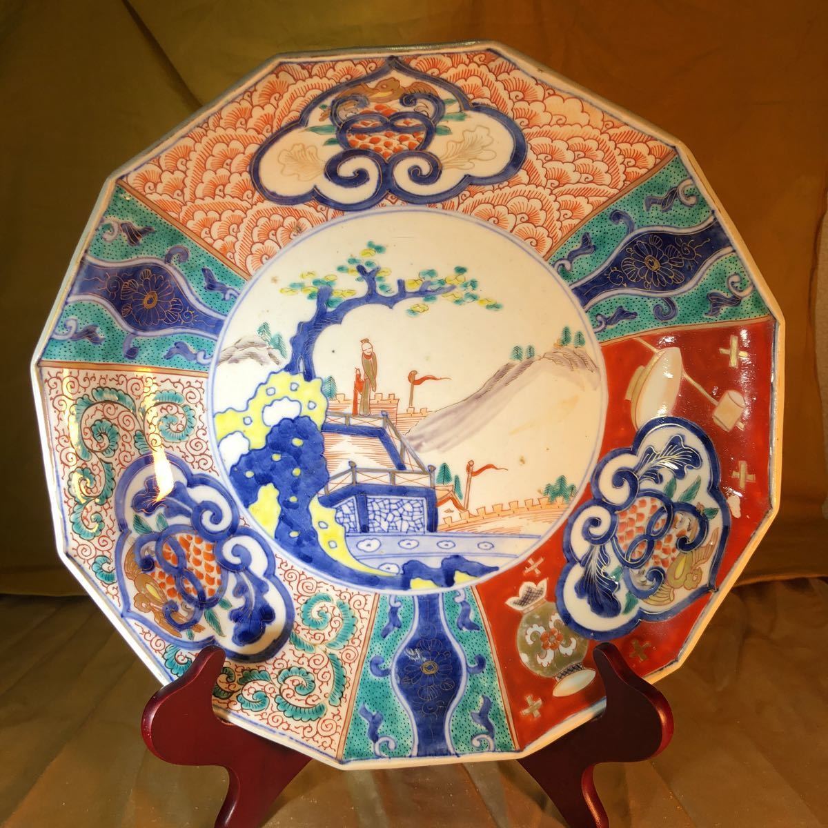 古伊万里 色絵 金彩 12角皿 古九谷カラー 上手飾皿 888（極錦