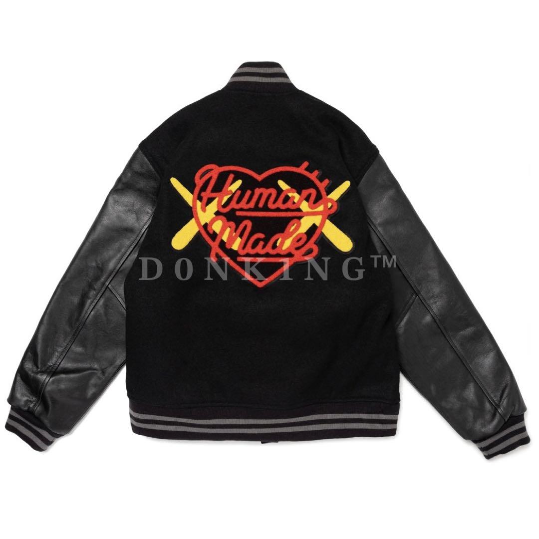 KAWS HUMAN MADE VARSITY JACKET 黒 L スタジャン Wool/Leather Human Made Kaws Varsity Jacket - Jackets Masters