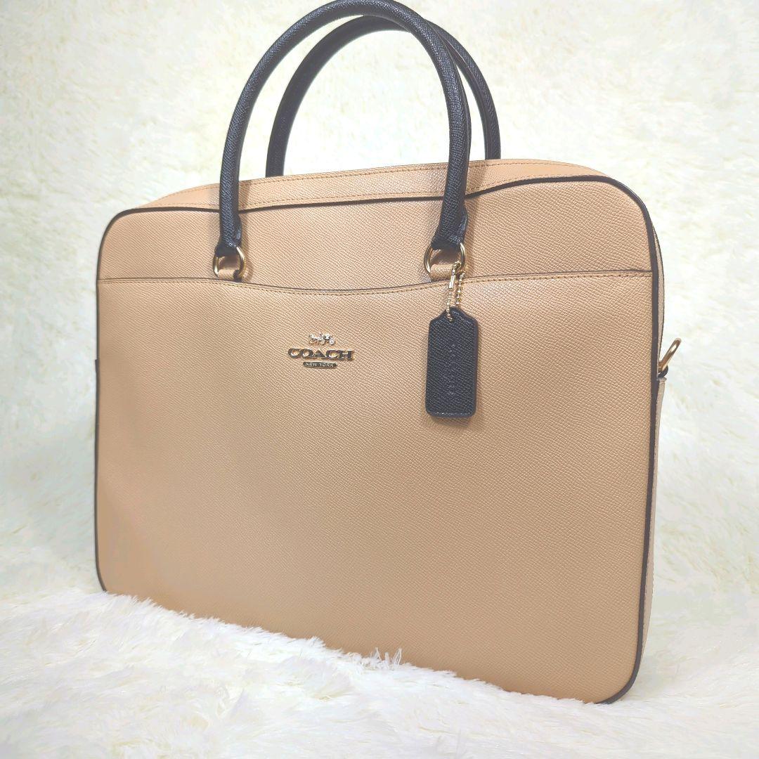 コーチ COACH ビジネスバッグ F34822 ビーチウッド×ブラック COACH コーチ メンズバッグ コーティングレザー ジップ ビジネス