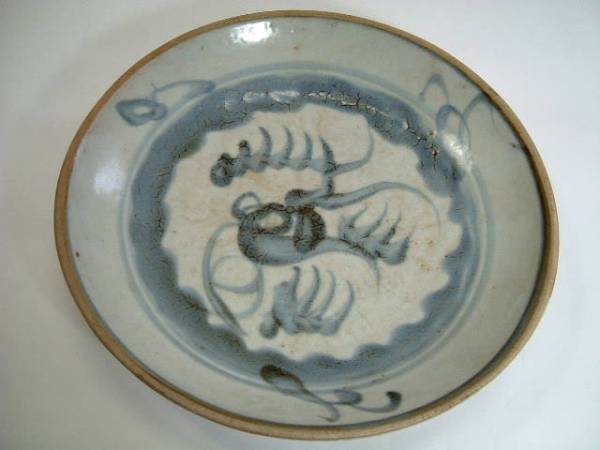 皿■古い安南染付時代物 青華 中鉢 唐草紋 中皿 骨董品 古美術 古玩 唐物■ 皿□古い安南染付時代物 青華 中鉢 唐草紋 中皿 骨董品 古美術