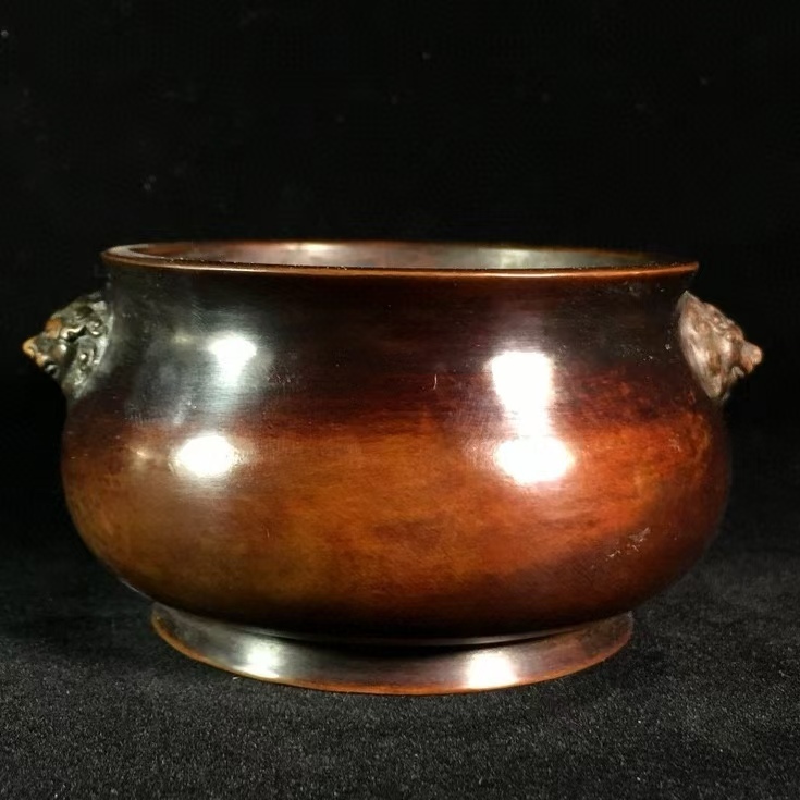 香爐，中囯清朝時代物古銅製，茶道具，書房置物，古美術品，高7cm重500克 中国古美術 香炉 古銅 竹紋 置物 茶道具 小型 香道具 金属工芸