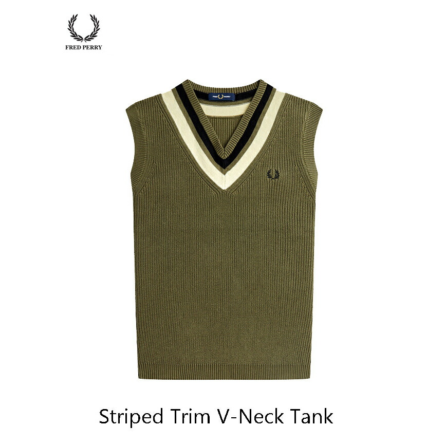 FRED PERRY フレッドペリー Striped Trim V-Neck Tank チルデン