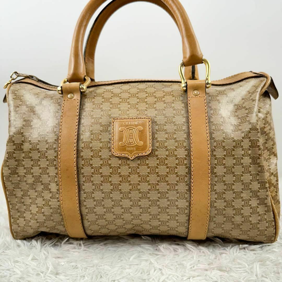 CELINE マカダム ミニボストンバッグ PVC×レザー ベージュ トリオンフ CELINE セリーヌ ハンドバッグ ミニボストンバッグ マカダム柄