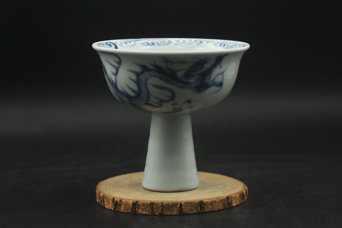 中国骨董　元　青花龍紋梅瓶　古染付　花入れ　旧家コレクション　うぶ出し　唐物 ☆唐物古玩古董☆元時代 希少珍品 染付 青花 龍紋 高足碗（蔵友