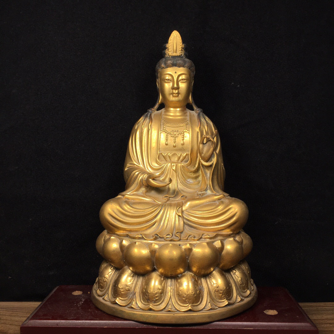 仁】『銅製・塗金・觀音菩薩像・仏教古美術・供養品』極細工 古