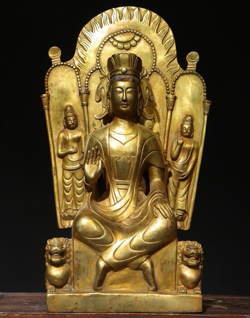 中国古美術・純銅製・鎏金仏像・北魏様式仏像／立像・仏教美術・高浮彫・風水置物 中国古美術・純銅製・鎏金仏像・北魏様式仏像／立像・仏教美術