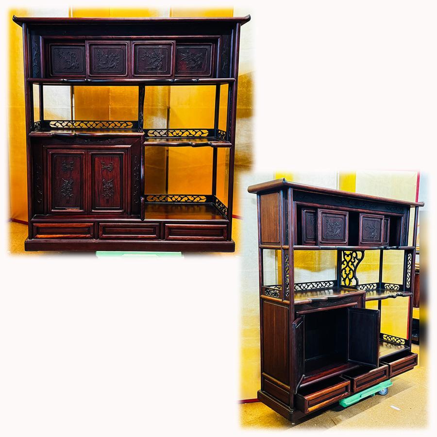 【美品】紫檀　茶箪笥・違い棚・飾り棚 黒檀 高級 和家具 茶棚 茶箪笥 飾り棚 違い棚 花梨 紫檀 唐木の