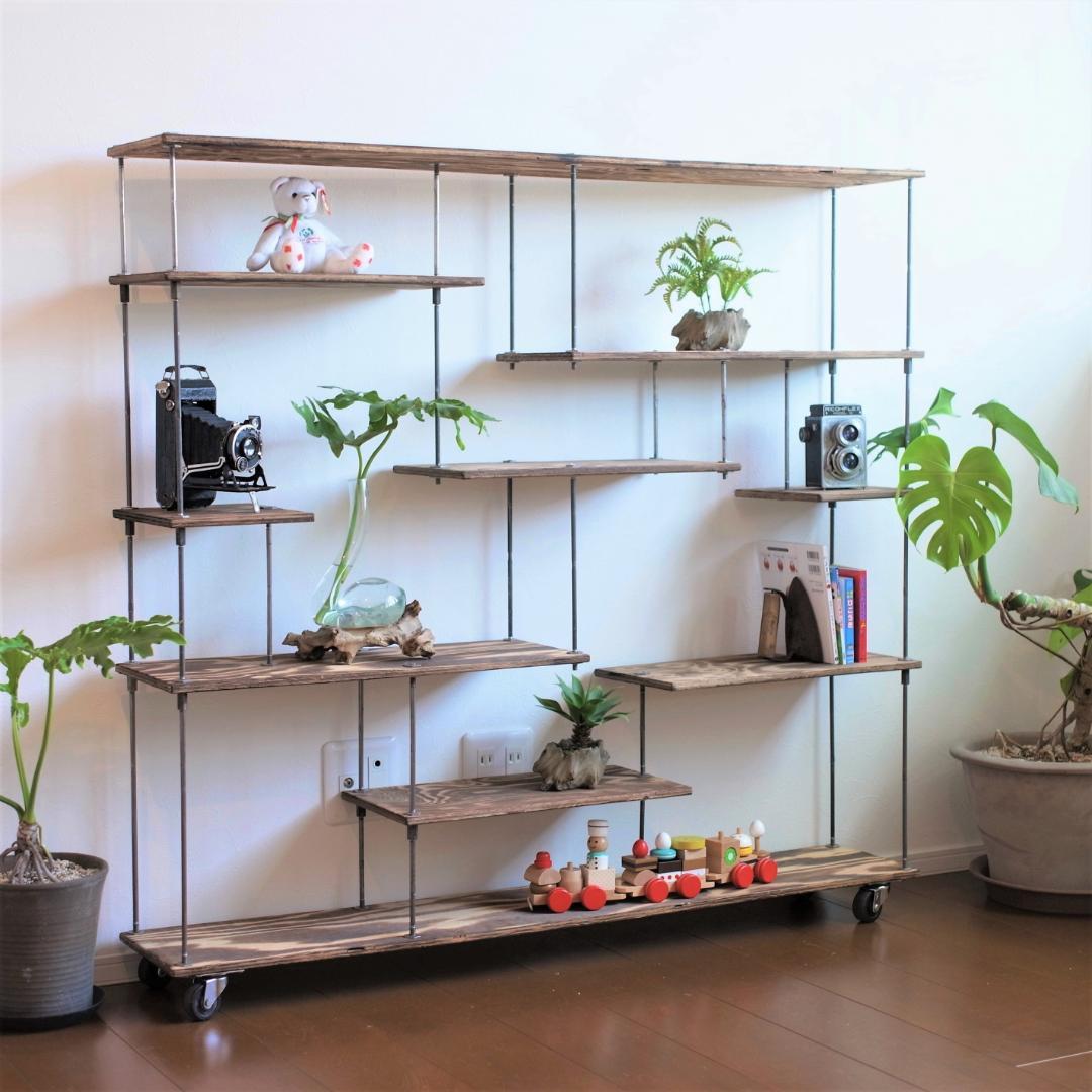 wood iron shelf 1120*1200*225〈ブラウン〉（ラック 木製棚板 3
