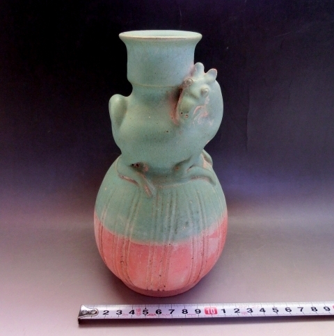 花瓶■染付人物絵 中国 魚耳付き 口広 松紋 花器 古玩 唐物 時代物 骨董■ 壺 [梅花鳥絵] 染付 成化年製 中国雑貨 フラワーベース 花瓶 花