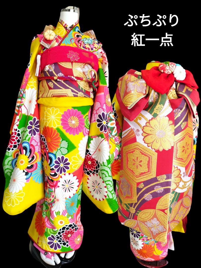 専用です☆ブランドぷちぷり着物にピンク赤のだらりの帯フル