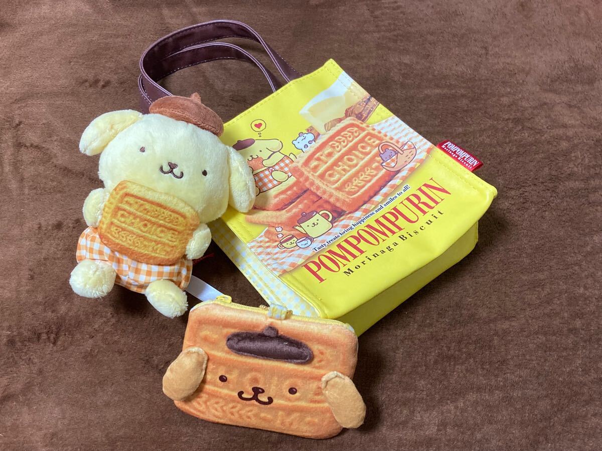 森永ビスケット　ポムポムプリン ぬいぐるみマスコット　手提げバッグ　お菓子なし サンリオ×森永製菓コラボ キティ、ポムポム、シナモン 限定