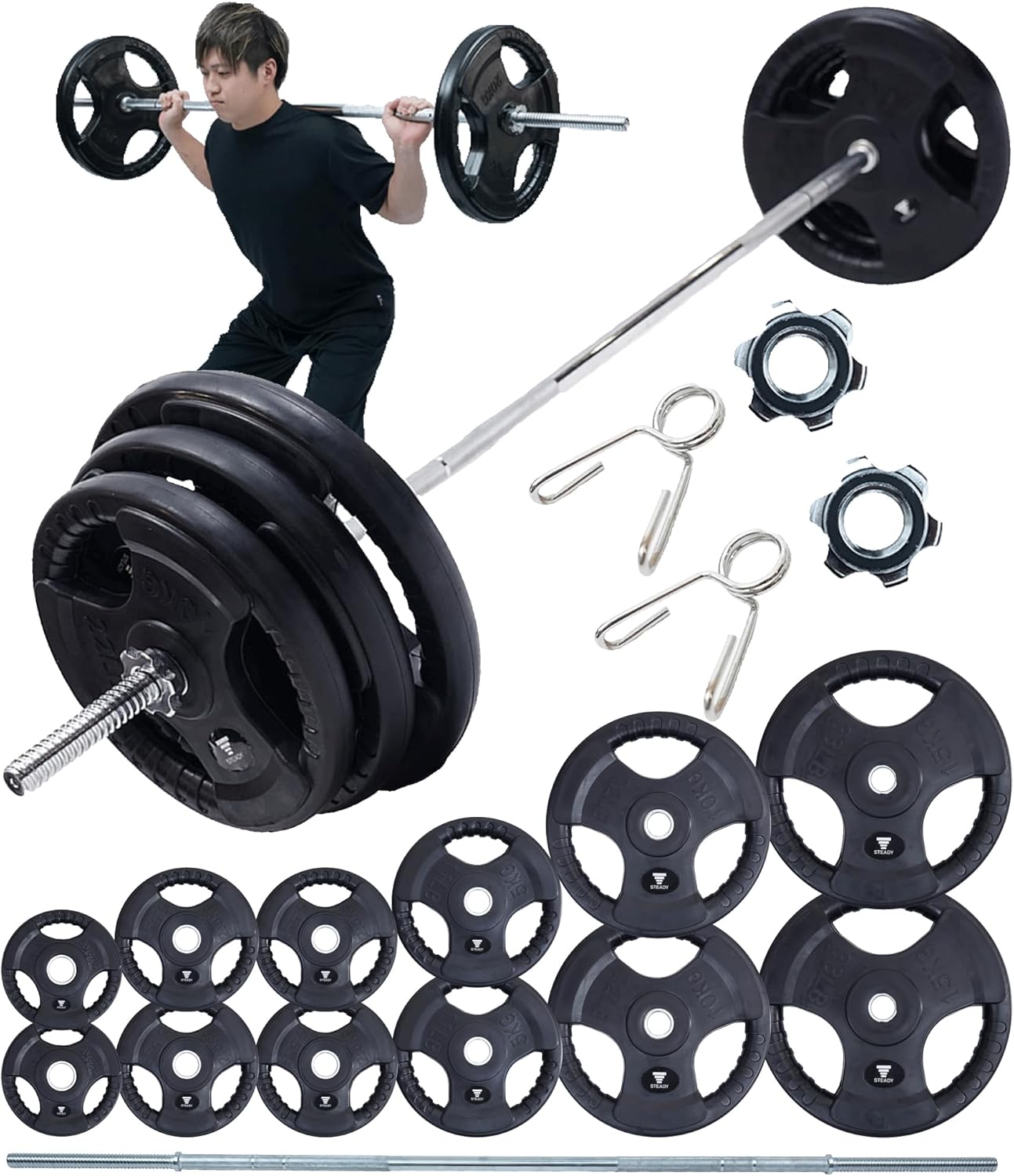 ダンベル ウエイトプレート 55kgセット STEADY バーベルシャフト プレート セット 60/80/100/120kg 筋