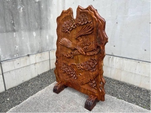 木彫り 彫刻衝立 中古 （極細彫刻❗楠一刀彫瓜/逸品物/家宝/衝立