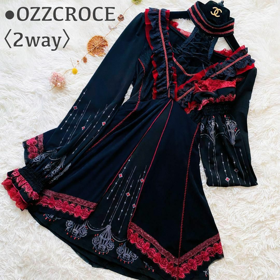 オッズオネスト　チュニック　黒✕えんじ OZZON JAPAN / ワンピース・チュニック
