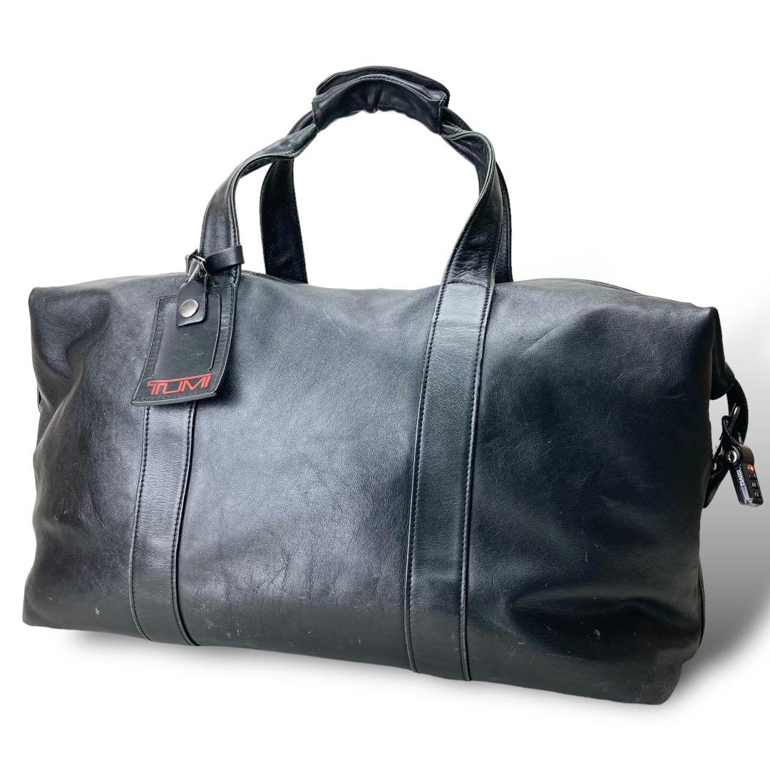 良品 376 TUMI レザー ボストンバッグ 大容量 メンズ 黒