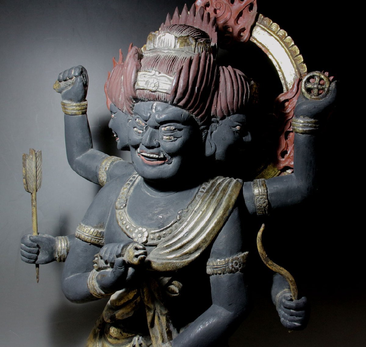 インド・古玩「夜叉神・青面金剛夜叉明王」インド密教・五大明王一神・木彫彩色古仏 インド・古玩「夜叉神・青面金剛夜叉明王」インド密教・五大明王