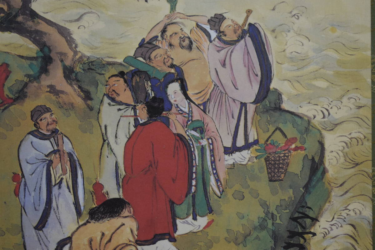 複製/富岡鉄斎/群仙祝寿図/工芸/桐共箱付/布袋屋掛軸HI-111 複製】//富岡鉄斎/群仙祝寿図/工芸/桐共箱付/布袋屋掛軸HI-111 禿げ