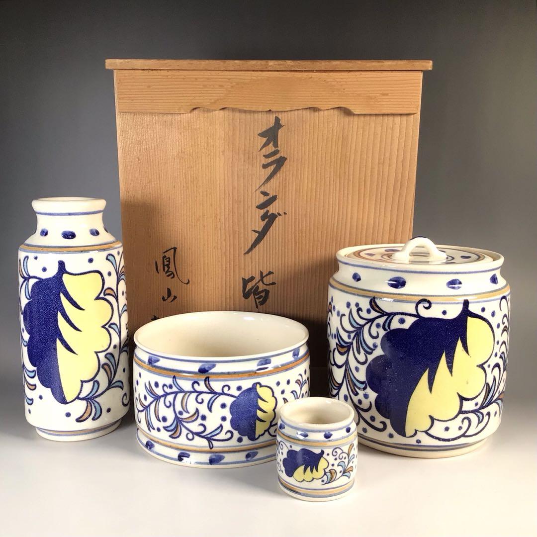 Ｍ６５６　皆具　『横田鳳山造』『オランダ写』『水指　建水　蓋置　杓立』　共箱 M656 皆具 『横田鳳山造』『オランダ写』『水指 建水 蓋置 杓