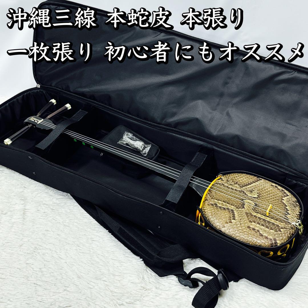 沖縄三線 本蛇皮 本張り 三味線 本革 専用ケース付き 初心者にもオススメ 沖縄三線 本蛇皮 本張り 三味線 本革 専用ケース付き 初心者にも