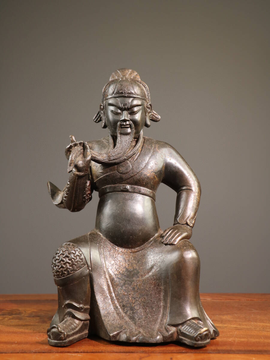 古仏像,清時代,古銅製,中國古美術。 仁】『銅製・泥金・朱砂・武財神像・仏教古美術・供養品』極細工