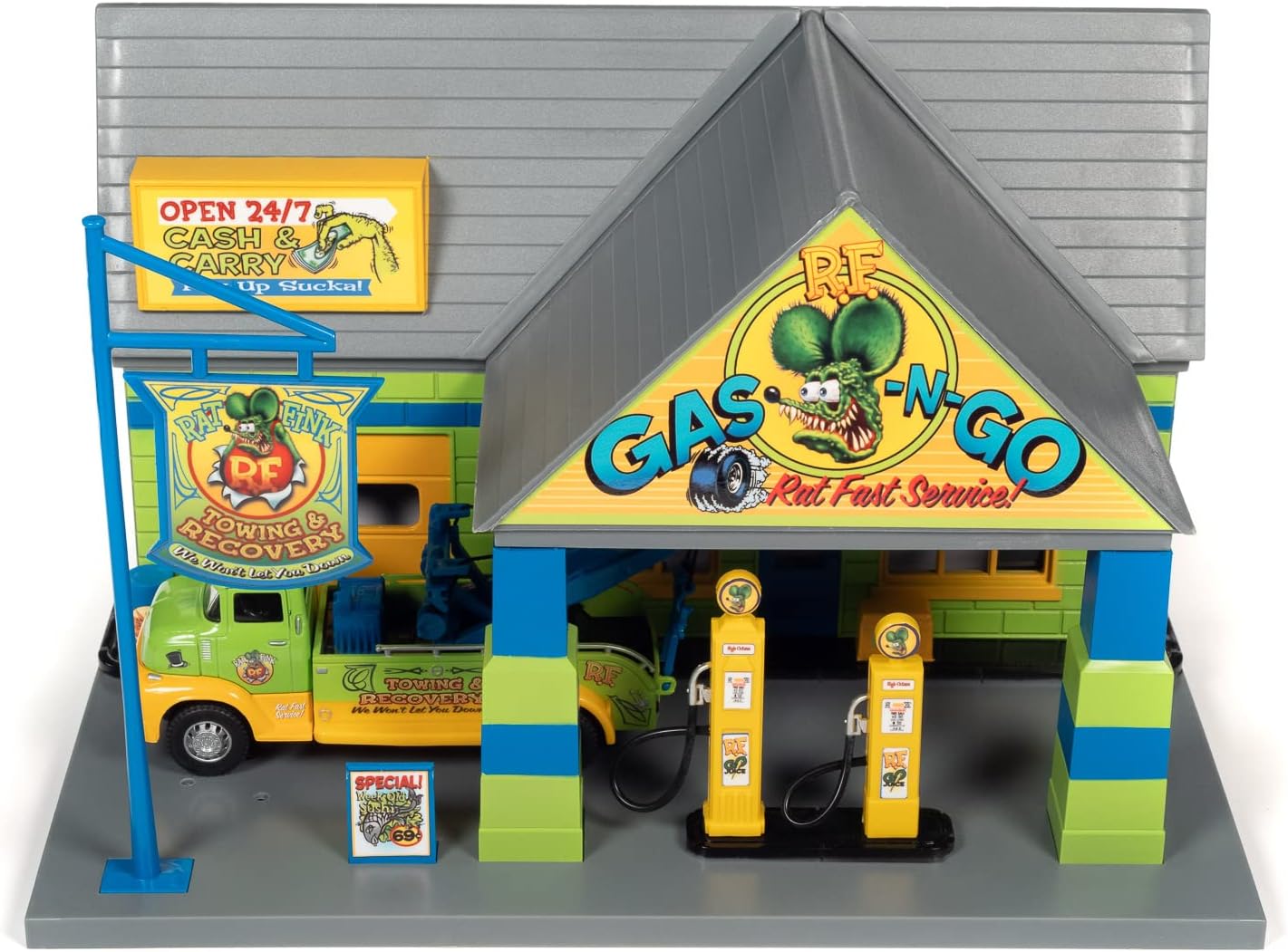 オートワールド 1:32 ラットフィンク・ガレージ　ウィズ　トゥトラック　セット AUTO WORLD 1:32 RAT FINK GARAGE WITH TOW TRUCK SET オート