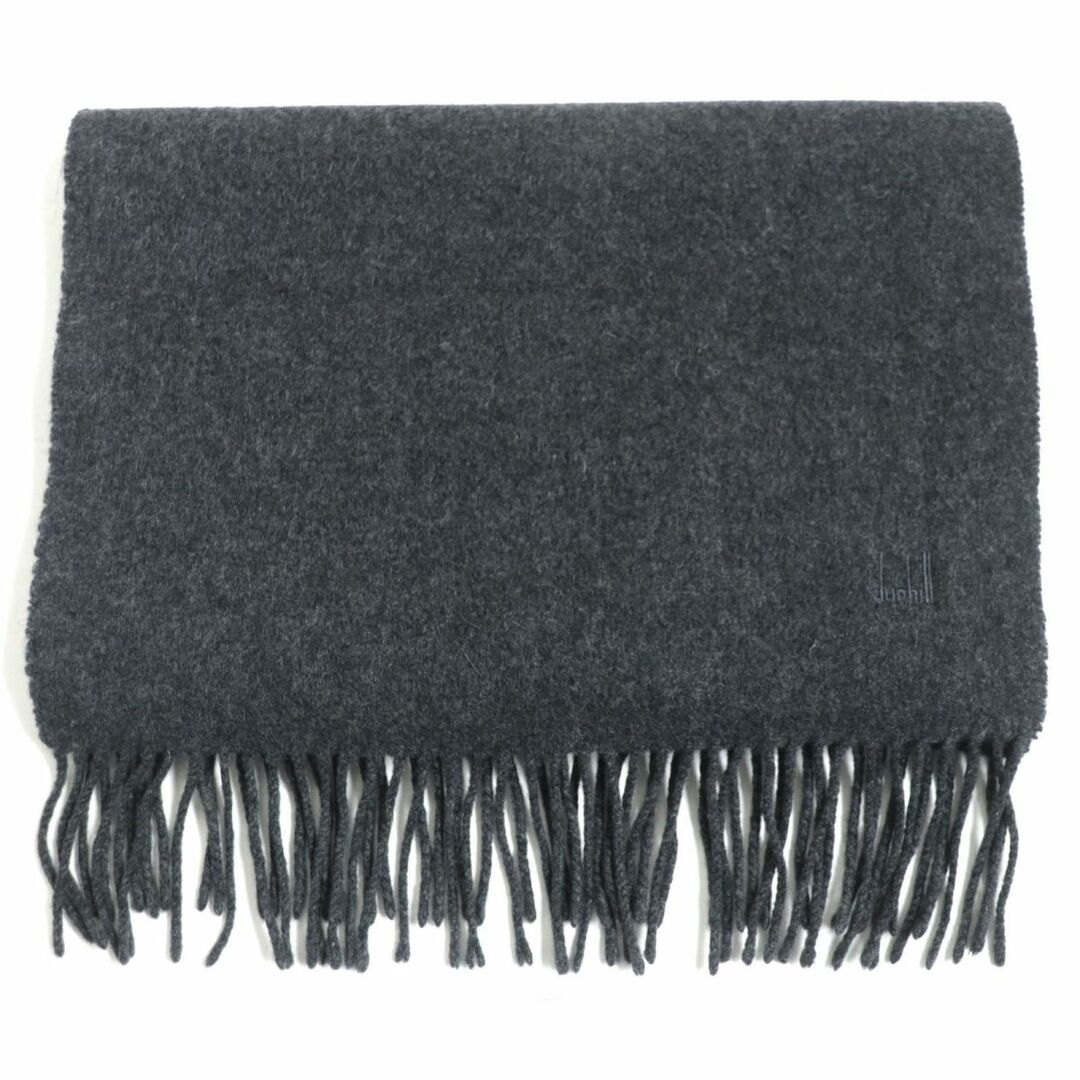 良品▽dunhill ダンヒル ロゴ刺繍入り フリンジ付き カシミヤ100