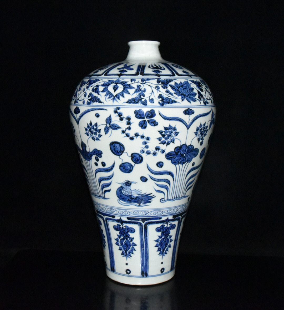 蔵友館蔵品・元・古陶瓷品・青花・鴛鴦戲水紋・梅瓶】・希少珍品