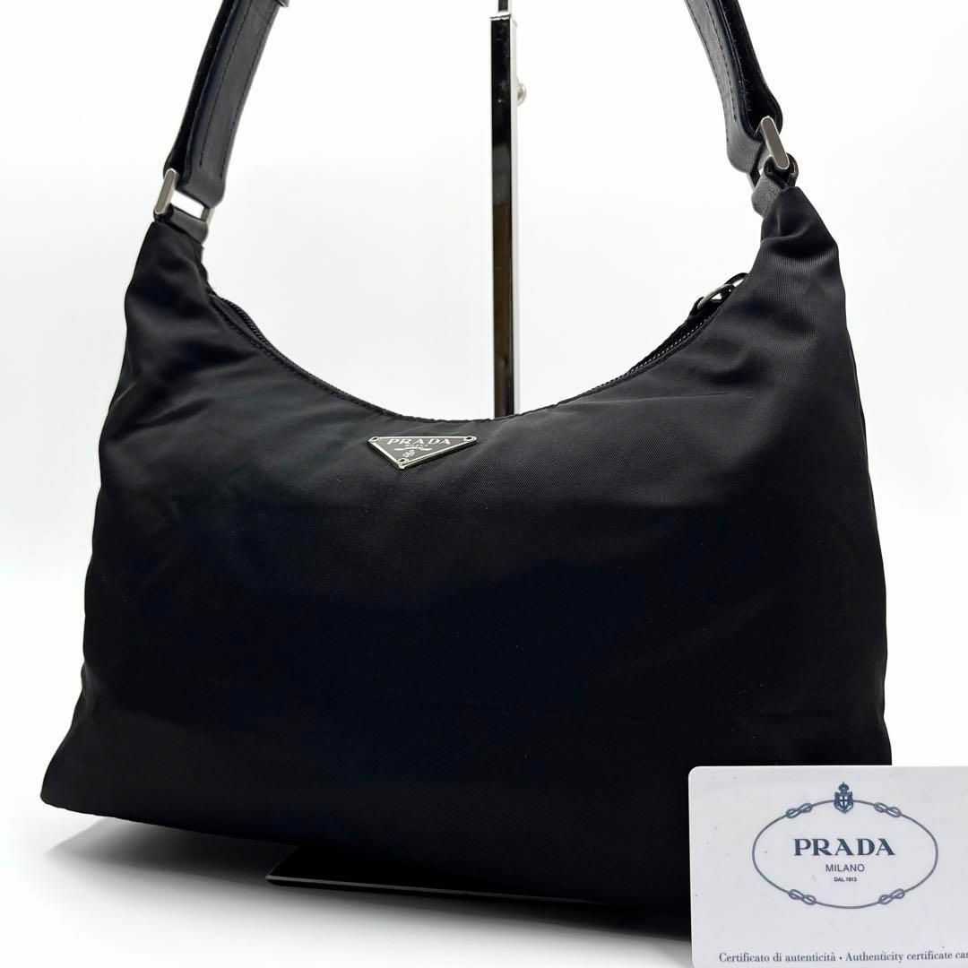 【美品】プラダ ホーボー ワンショルダーバッグ 三角ロゴ ナイロン レザー 現行 PRADA/プラダ】新型ナイロン 三角ロゴプレート アクセサリー