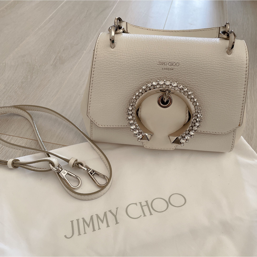 【極美品】ジミーチュウ マデリン 2way ショルダー レザー 白 ビジュー 希少【超美品 使用感少ない】JIMMY CHOO ジミーチュウ マデリン