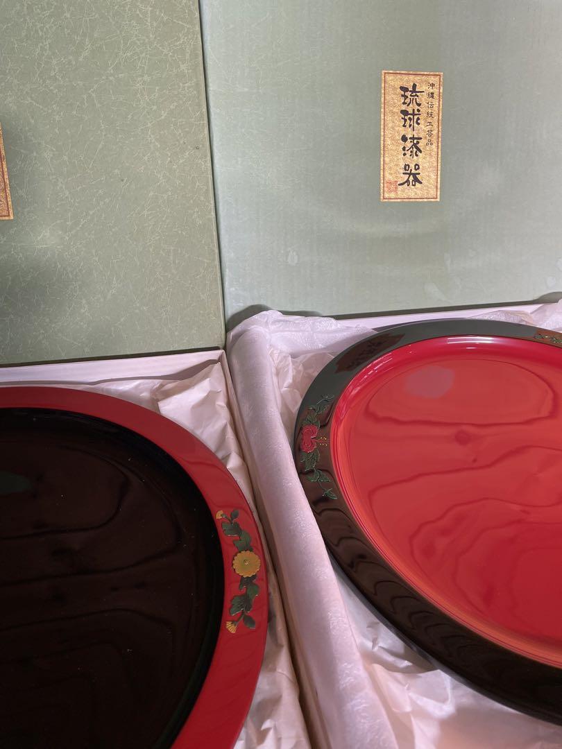 琉球塗り　琉球漆器　大皿　二枚 琉球塗り 琉球漆器 大皿 二枚 （沖縄の海をイメージしたやちむん