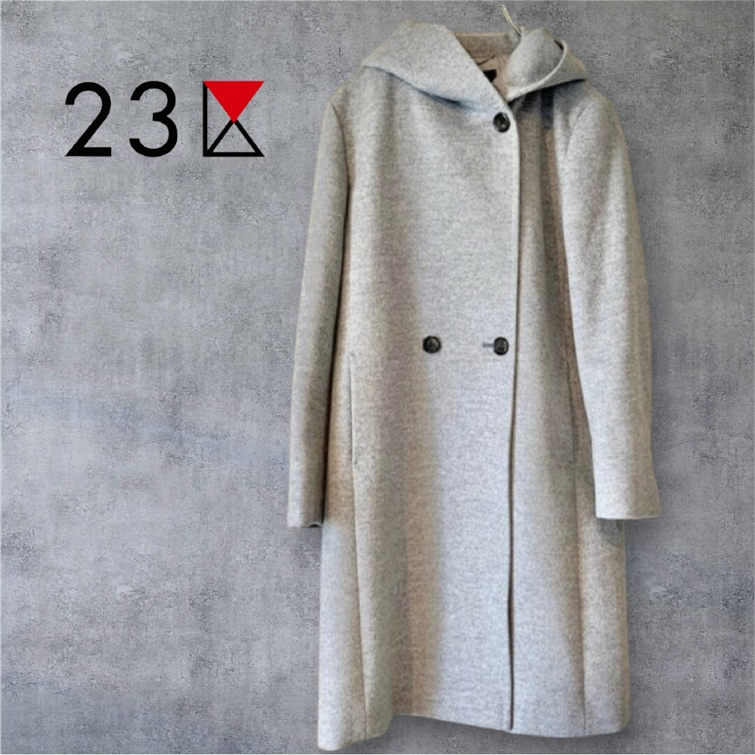 B5097■23区 ウール フーデッド ハーフ コート 38 美品✨23区【マガジン掲載】ウールアンゴラビーバー フーデッド
