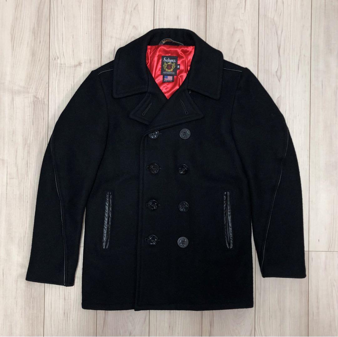 38 良品 Schott 740C2 Pコート タイト スリム レザーパイピング
