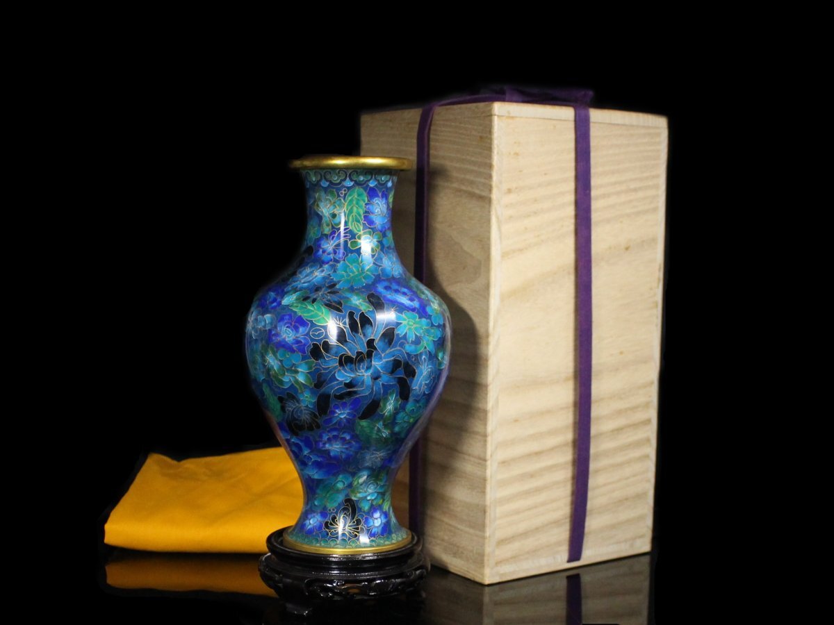 中国金属工芸品　七宝焼　景泰藍　色絵花鳥柄花瓶　花器　フラワ－ベ－ス2個 中国金属工芸品 七宝焼 景泰藍 色絵花鳥柄花瓶 花器 フラワ－ベ