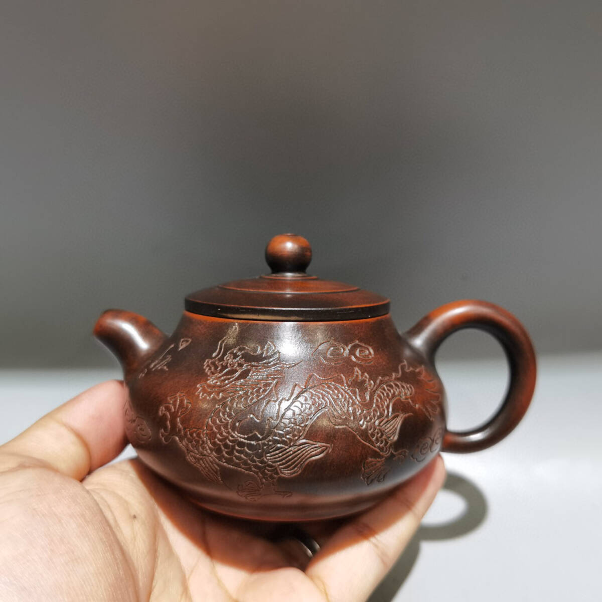 館蔵珍品 紫砂壺 窯變龍壺 顧景舟款 紫泥 紫砂壺』置物 賞物